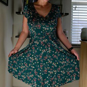 Green Flower Print Dress